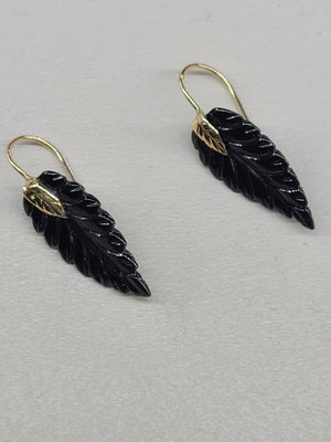Onyx Leaf/Feather Earrings