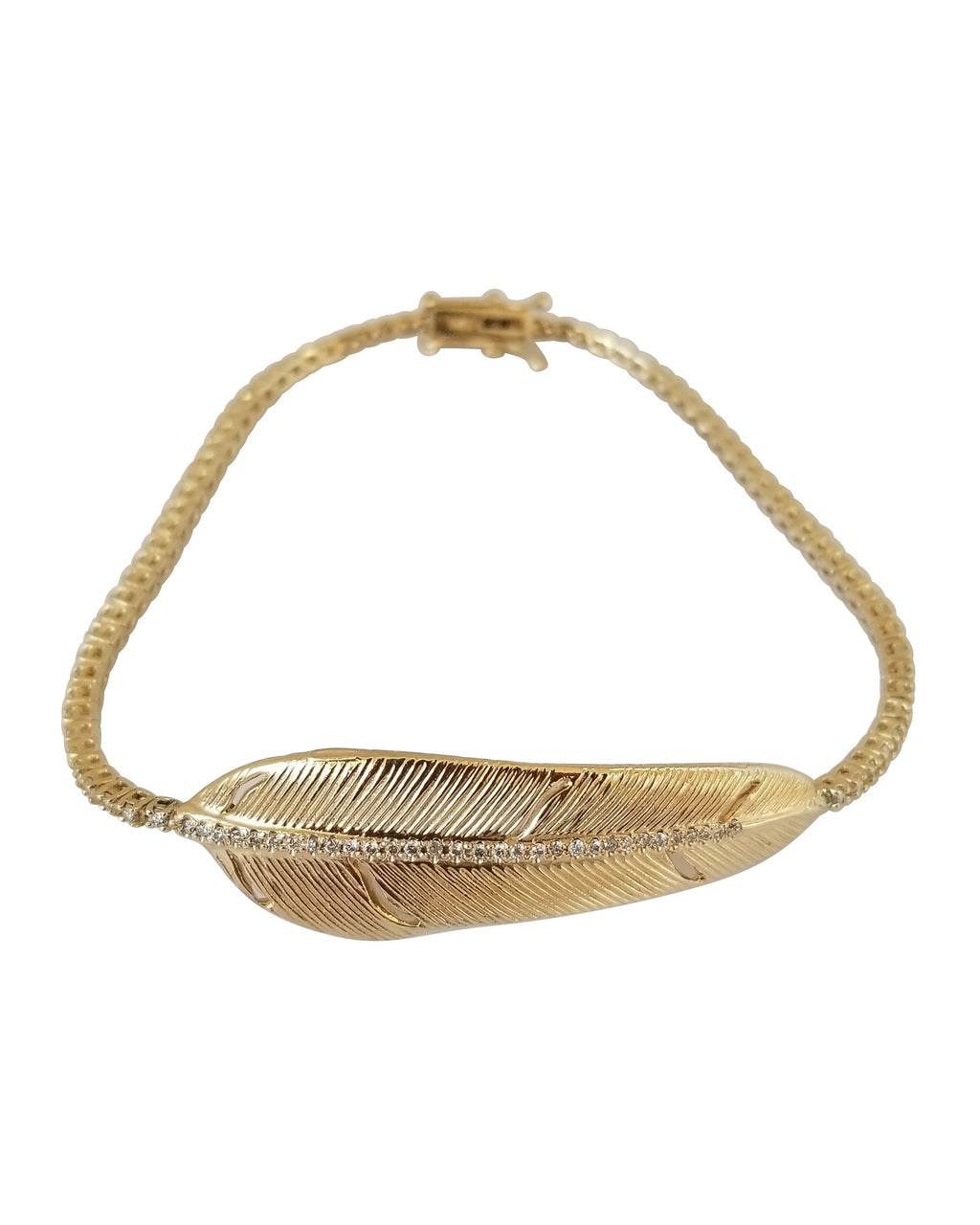Gold Feather Tennis Bracelet